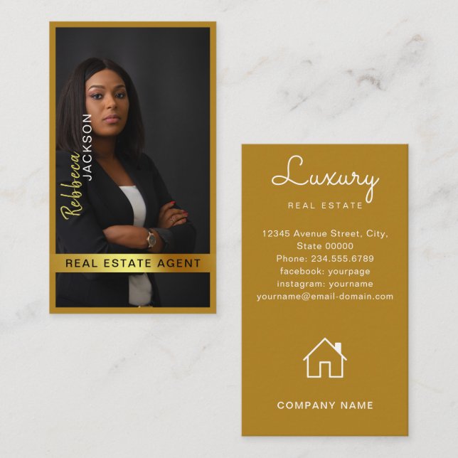 Realtor Real Anwesen Agent Foto Monogramm hinzufüg Visitenkarte (Vorne/Hinten)