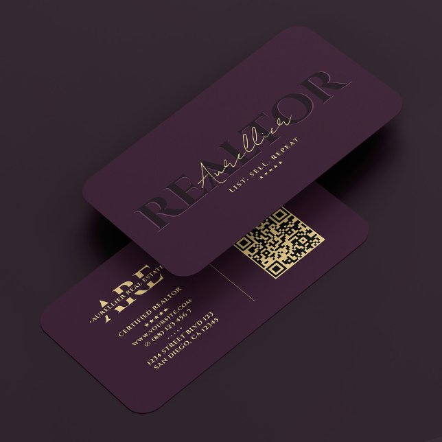 Realtor Real Anwesen Luxus Lila Monogram Modern Visitenkarte (Realtor Real Estate Luxury Purple Monogram Modern Business Card
)