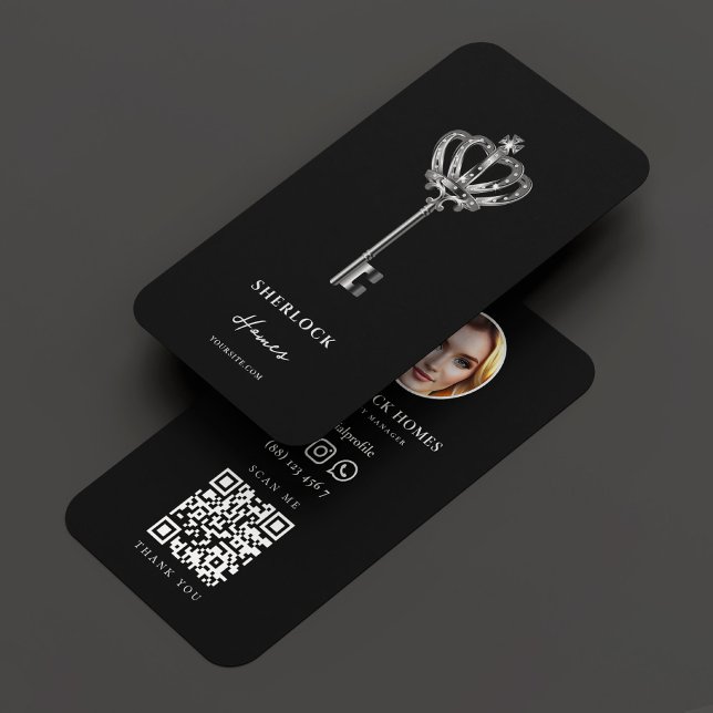 Realtor Real Anwesen Marketing Black Silver Modern Visitenkarte (Realtor Real Estate Marketing Black Silver Modern Business Card
)