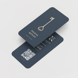 Realtor Real Anwesen Monogram Modern Dark Blue Visitenkarte