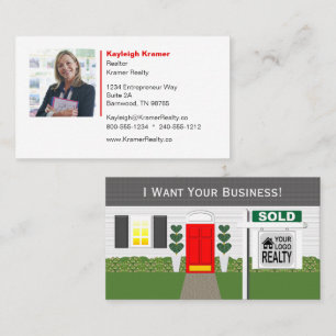 Realtor Red Door White House Sold Sign Visitenkarte