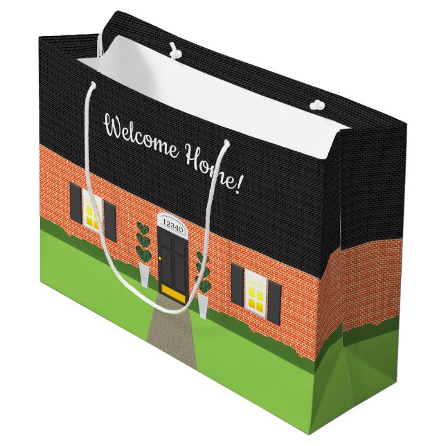 Realtor Welcome Zuhause Brick Neue Zuhause Große Geschenktüte (Vorderseite Schrägansicht)