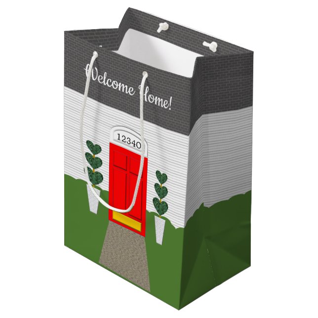 Realtor Welcome Zuhause Niedlich New Zuhause Gift  Mittlere Geschenktüte (Vorderseite Schrägansicht)