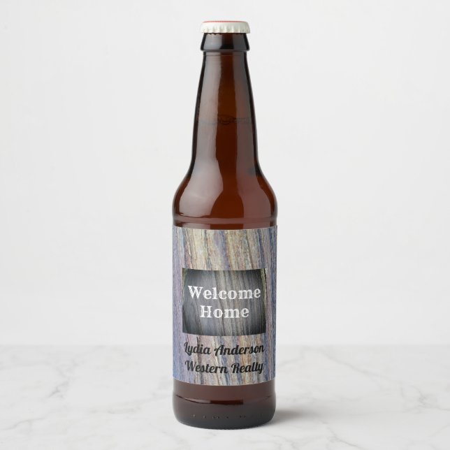Realtor Werbeaktion Rustic Welcome Zuhause Real An Bierflaschenetikett (Vorderseite)