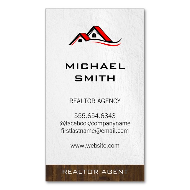 Realtor Wood Trim | Zuhause Rooftops Magnetische Visitenkarte (Vorderseite Vertikal)