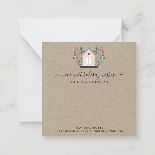 Realtor Zuhause Holiday Winter Greenery Logo Mitteilungskarte (Vorderseite)