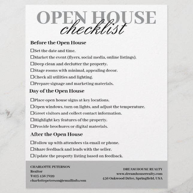 Realtors Open House Checkliste Flyer (Vorne)