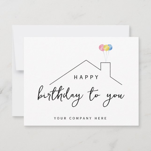 Realty Happy Birthday House Balloons Karte (Vorderseite)