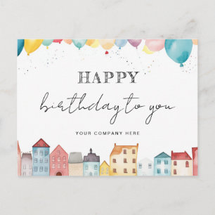 Realty Happy Birthday Watercolor House Balloons Postkarte