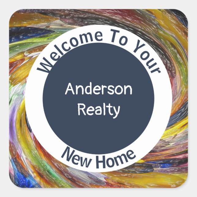 Realty Werbeaktion Helle Krawatte Dye Swirl Real A Quadratischer Aufkleber (Vorderseite)