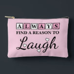 Reason to laugh white pink zubehörtasche<br><div class="desc">Stay cute, organised, and inspired with this adorable accessory pouch featuring the uplifting quote “Always find a reason to laugh.” Designed in pink and white with sweet love hearts, it’s perfect for storing makeup, stationery, or daily essentials. This charming pouch adds a touch of positivity to your everyday routine while...</div>