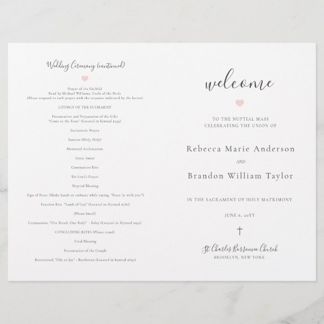 Rebecca Catholic Wedding Mass Zeremony Program (Vorderseite)