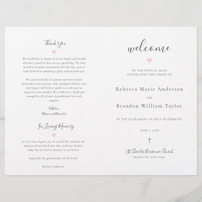 Rebecca Catholic Wedding Mass Zeremony Program (Vorderseite)