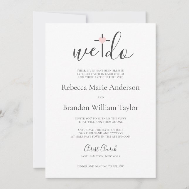 Rebecca Christliches Kreuz & Herz Wir tun Hochzeit Einladung (Vorderseite)