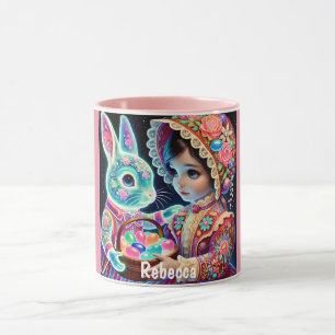 REBECCA ~ Vintage Girl Eggs Bunny~ Tasse