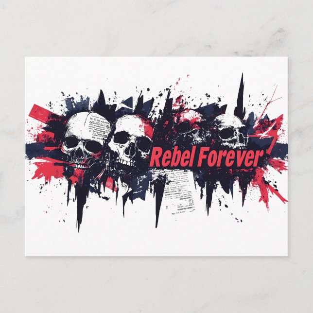 "Rebel Forever" - Edgy Skull Graphic Design Postkarte (Vorderseite)