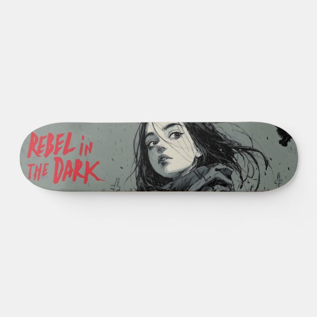 Rebel in Dark Comic Book Style Design Skateboard (Horizontal)
