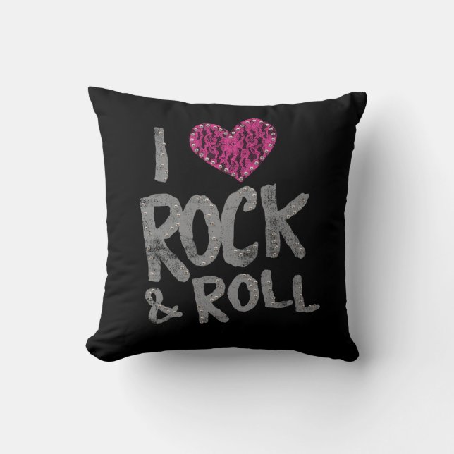 Rebel Kids Rock & Roll Pink Lace Herz Schwarz Kissen (Vorderseite)
