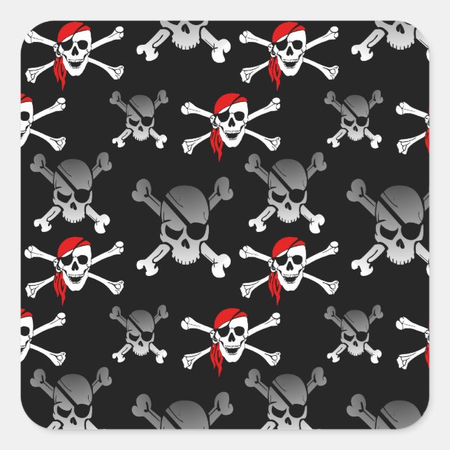 Rebel Pirate White Skulls and Bones Pattern Quadratischer Aufkleber (Vorderseite)