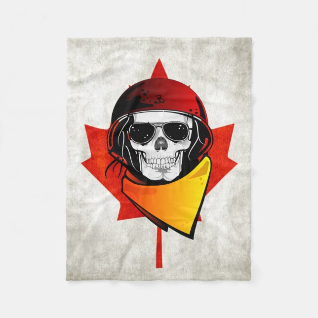 Rebel Skull erschüttert kanadische Flagge Fleecedecke (Vorderseite)