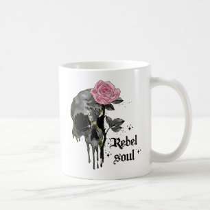 Rebel-Soul - Gothischer Schädel mit rosa Rose Kaffeetasse