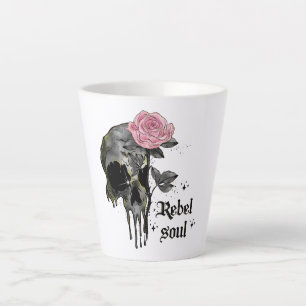 Rebel-Soul - Gothischer Schädel mit rosa Rose Milchtasse