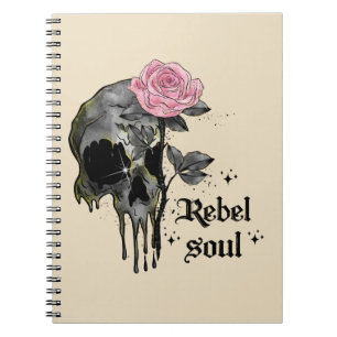 Rebel-Soul - Gothischer Schädel mit rosa Rose Notizblock