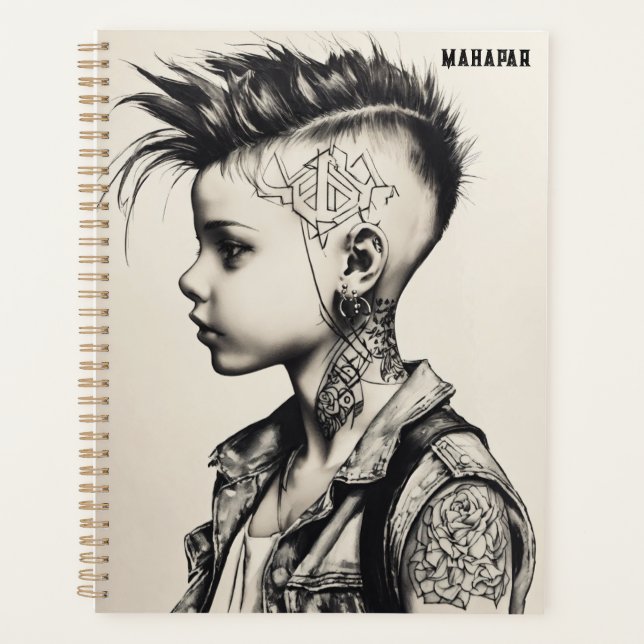 **Rebel-Tinte: Punk-Geist in Schwarz und Weiß** Planer (Vorderseite)