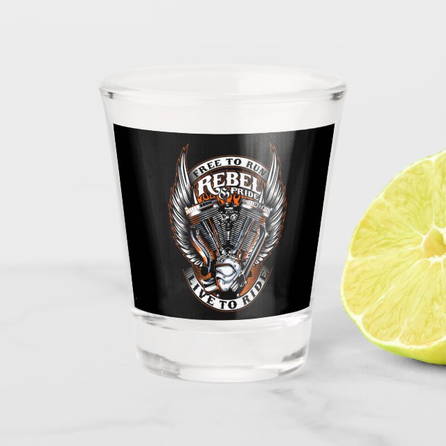 Rebellenpreis Live to Ride Schnapsglas (Vorderseite)