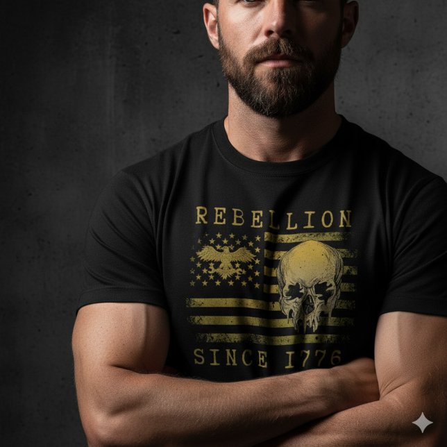 Rebellion 1776 American Flag Skull Design T-Shirt (Von Creator hochgeladen)