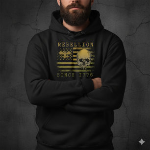 Rebellion 1776 Amerikanische Flagge Totenkopf schw Hoodie