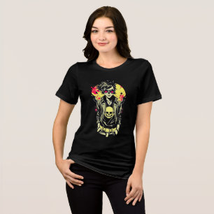 Rebellious Punk Skull Girl - Retro T-Shirt Tri-Blend Shirt