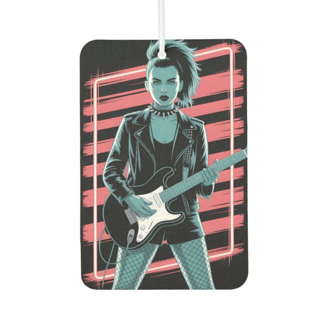Rebellious Rock Star: Female Guitarist in Leather  Autolufterfrischer (Vorderseite)
