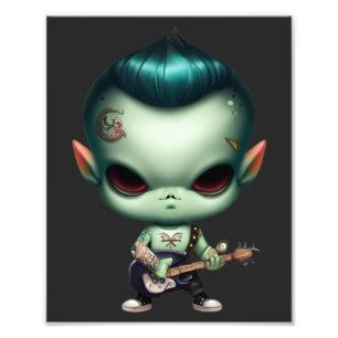 Rebellischer grüner Alien-Rockstar Fotodruck