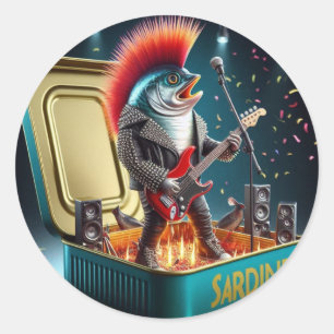 Rebellischer Sardinen-Punk-Rock-Attitüde verrückte Runder Aufkleber