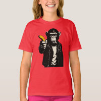 rebellischer Schimpanse mit Banane-Pistole