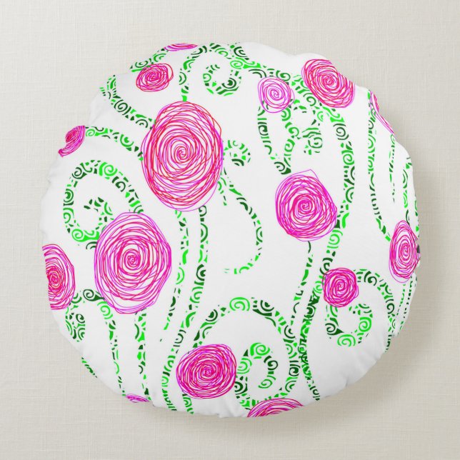 Reben der grünen und rosa Blume Rundes Kissen (Vorderseite)