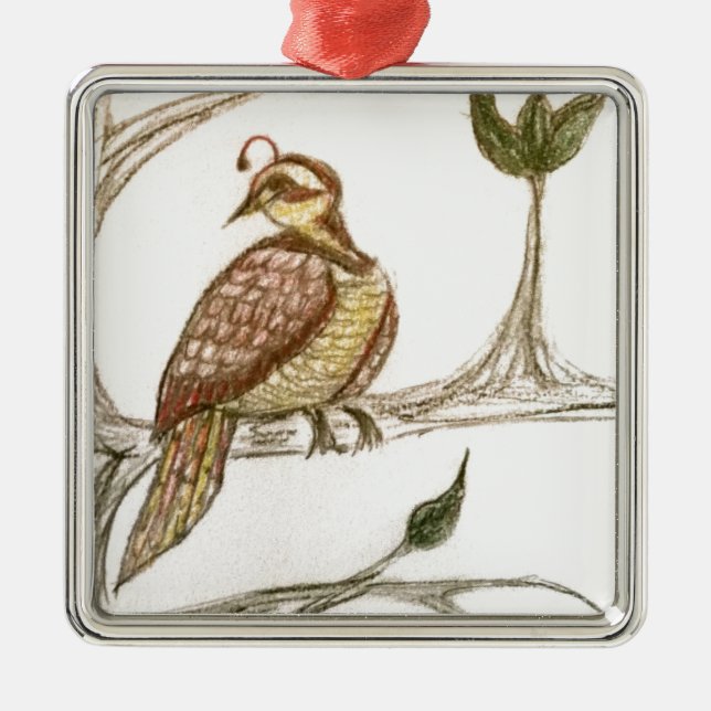 Rebhuhn in einem grünen Birnen-Baum Silbernes Ornament (Vorne)
