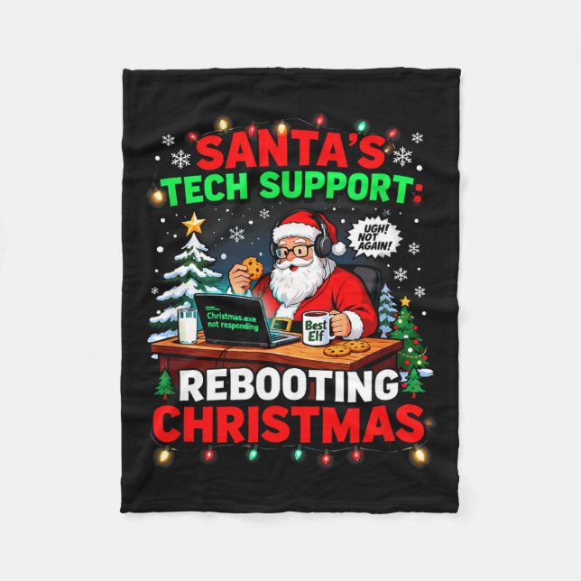 Rebooting Funny Santa's Tech Suprt Christmas Compu Fleecedecke (Vorderseite)