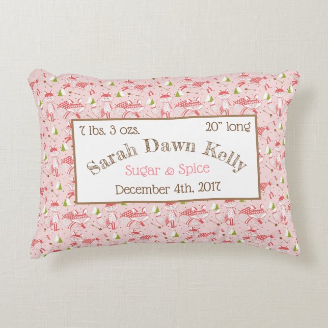 Rec Pillow Pink Foxes Baby Birth Info Anpassen Dekokissen (Vorderseite)