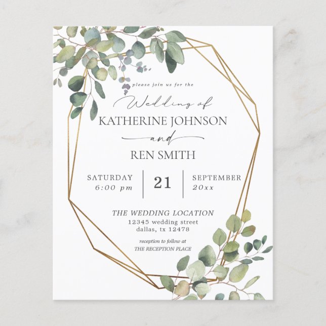 REC Rustic Eukalyptus & Gold Frame Wedding Flyer (Vorne)