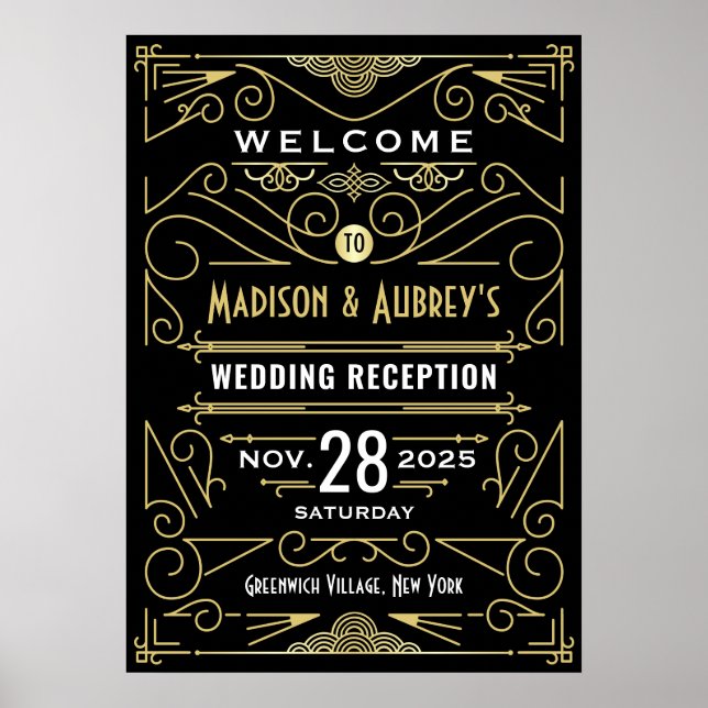 Réception de mariage Art Déco Affiche de bienvenue (Devant)