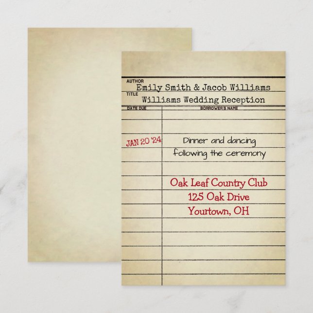 Réception de mariage de la carte de bibliothèque r (Devant / Derrière)
