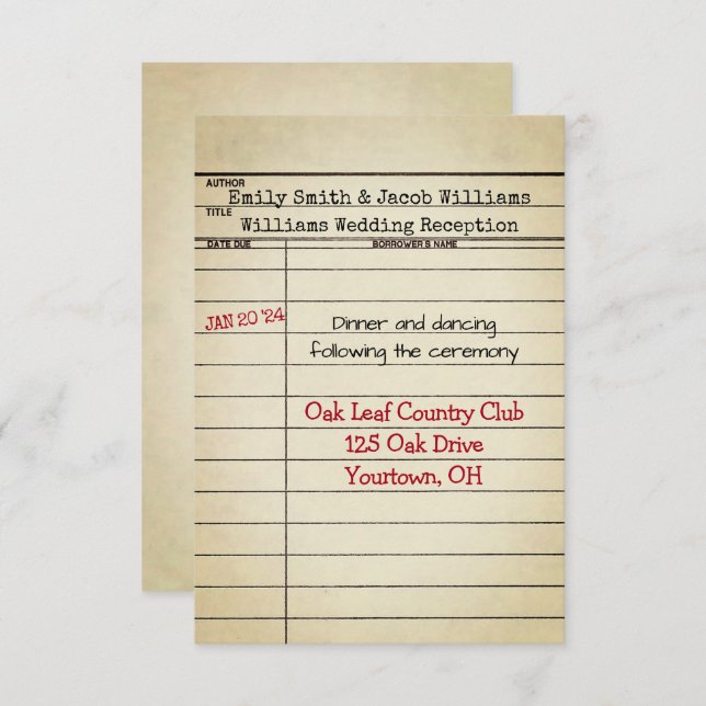 Réception de mariage de la carte de bibliothèque r (Devant / Derrière)