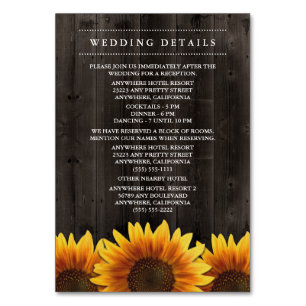 Réception de mariage de tournesol + Cartes d'héber