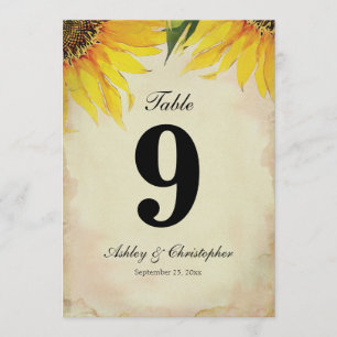 Réception de mariage de tournesol Numéro de table 