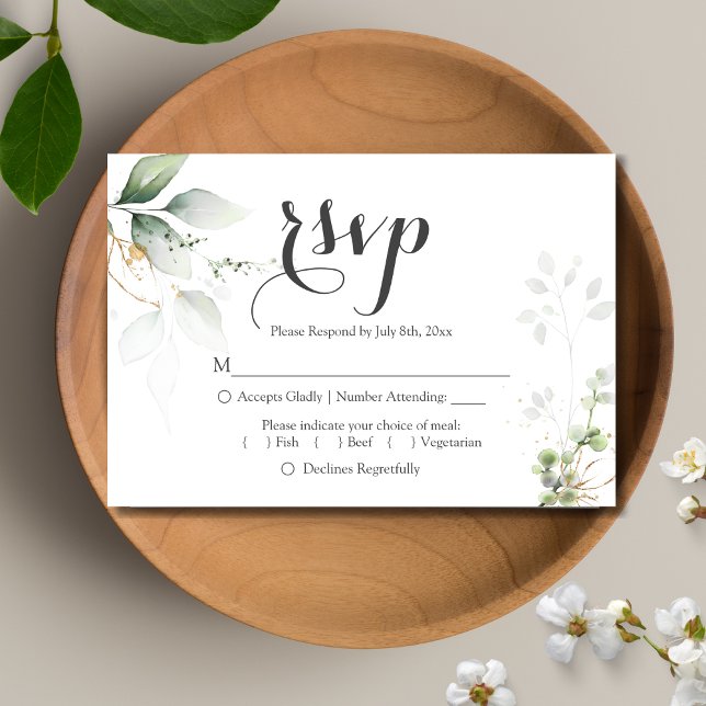 Réception de mariage Feuille en or vert RSVP (Watercolor Greenery RSVP Card)