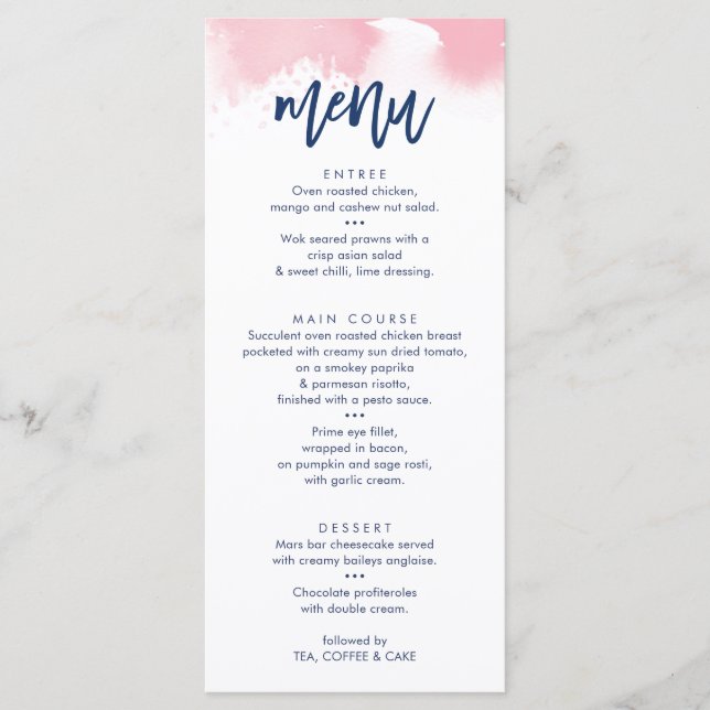 RÉCEPTION MARIAGE MENU mignon bleu marine rose aqu (Devant)