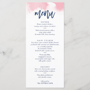 RÉCEPTION MARIAGE MENU mignon bleu marine rose aqu