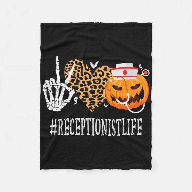 Receptionist Peace Liebe Pumpkin Fun Halloween Leo Fleecedecke (Vorderseite)